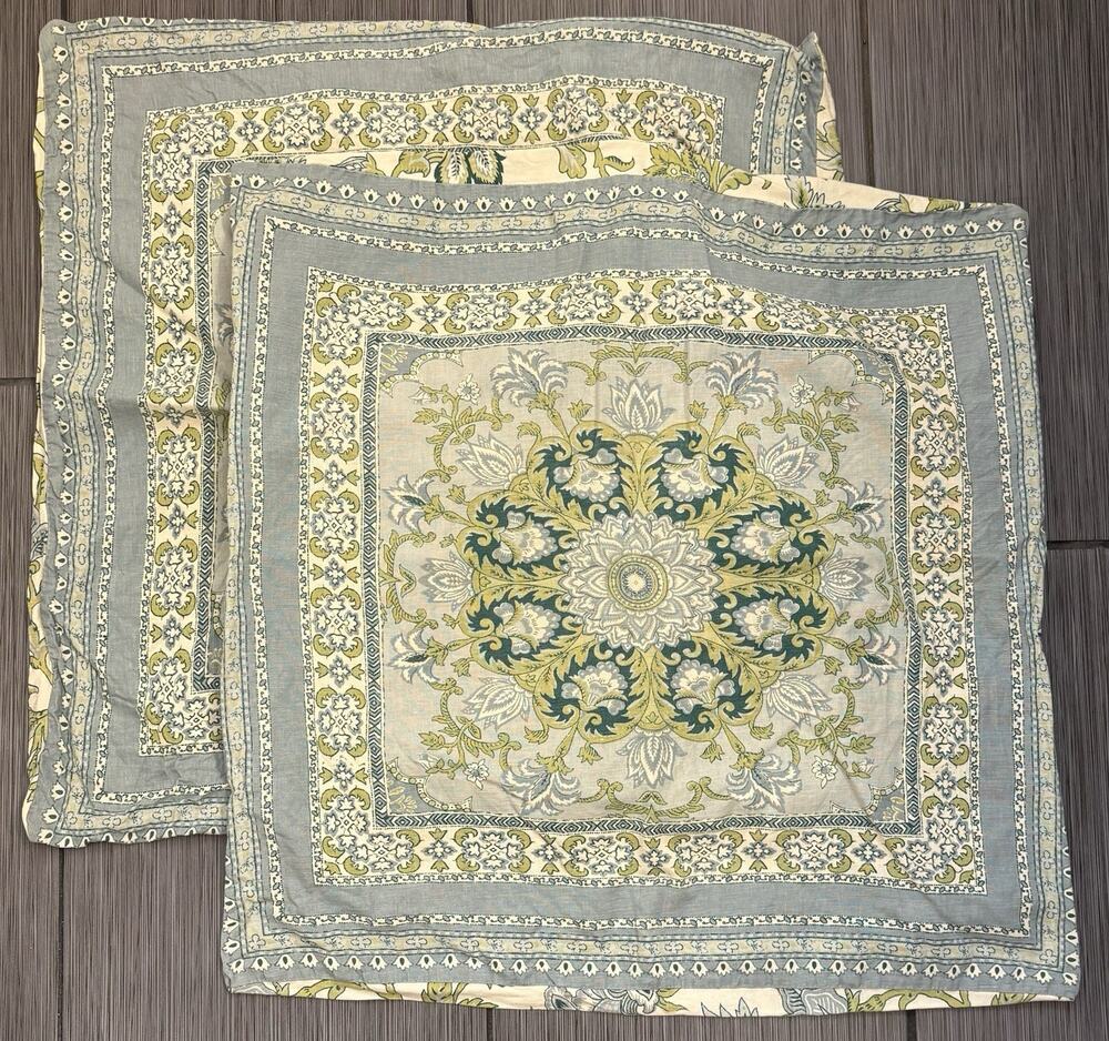 Pottery Barn Euro Shams Mandala Medallion Floral Print Blue/Green 24x24 Set Of 2